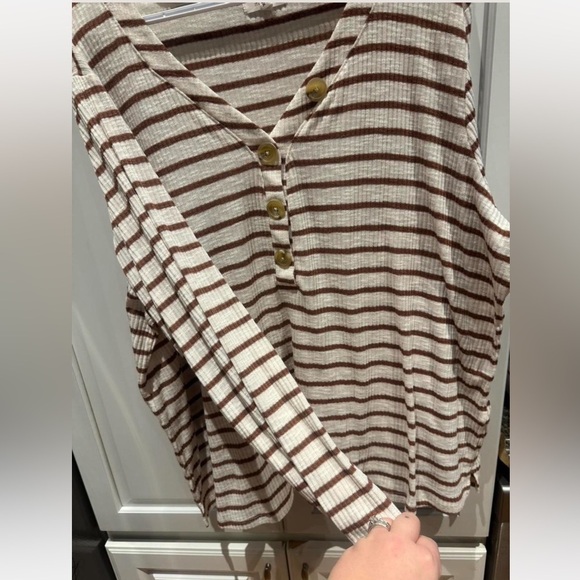 Maurices Cream and Orange Striped Button Shirt - Picture 4 of 4